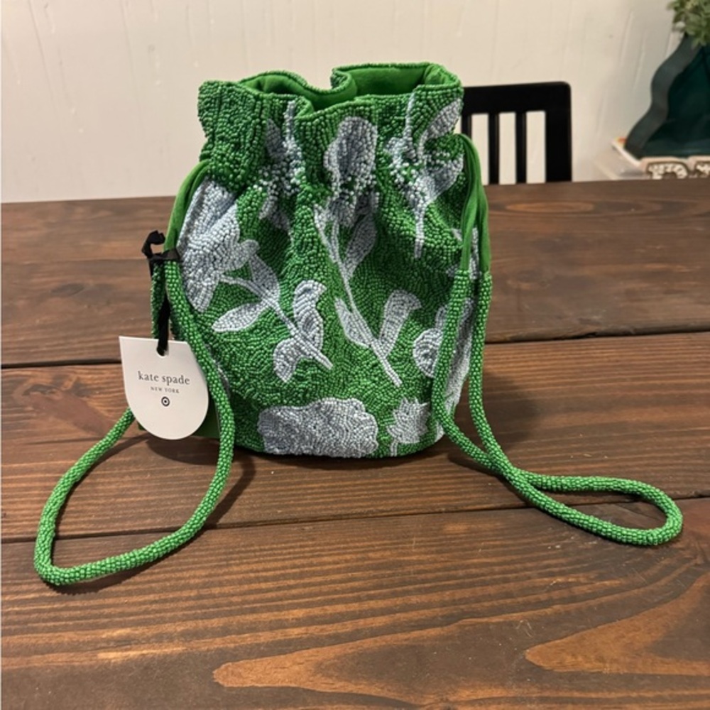 GLORIA--Kate Spade Green Floral Drawstring Bag